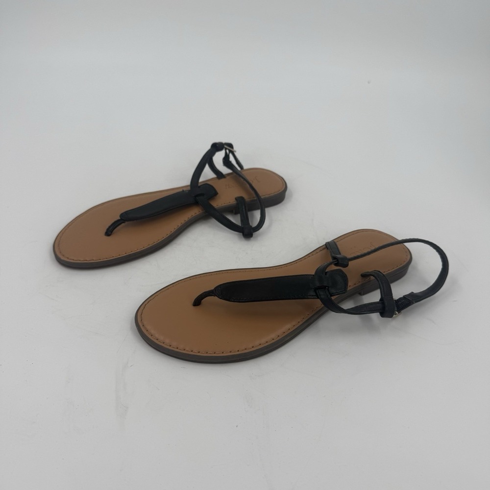 J.Crew Women's 9 Black Leather Strappy Thong Sandals Slingback Minimalist